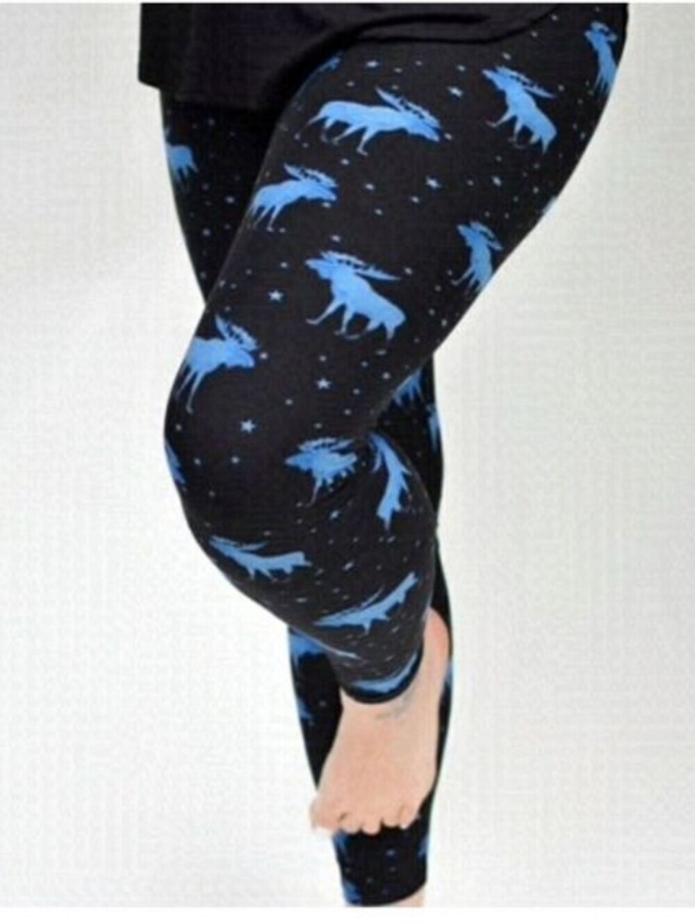 LEGGINGS DEPOT Black & Blue Moose Print Full length Leggings Size 12 NWT